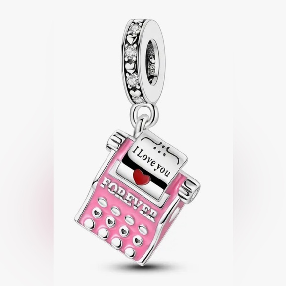 Pandora Jewelry - Silver & Pink Dangle Typewriter Charm "I love you forever" & "You Are My…